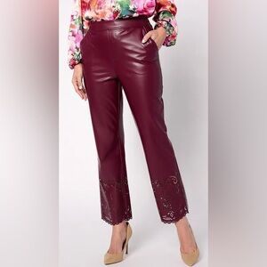Isaac Mizrahi Live! Perforated Hem Faux Leather Pants - Spiced Wine